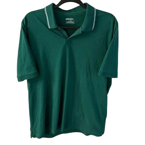 UNTUCKit Johnny Collar Polo Cotton Short Sleeve Ribbed Stripe Green Size XL - Picture 2 of 5